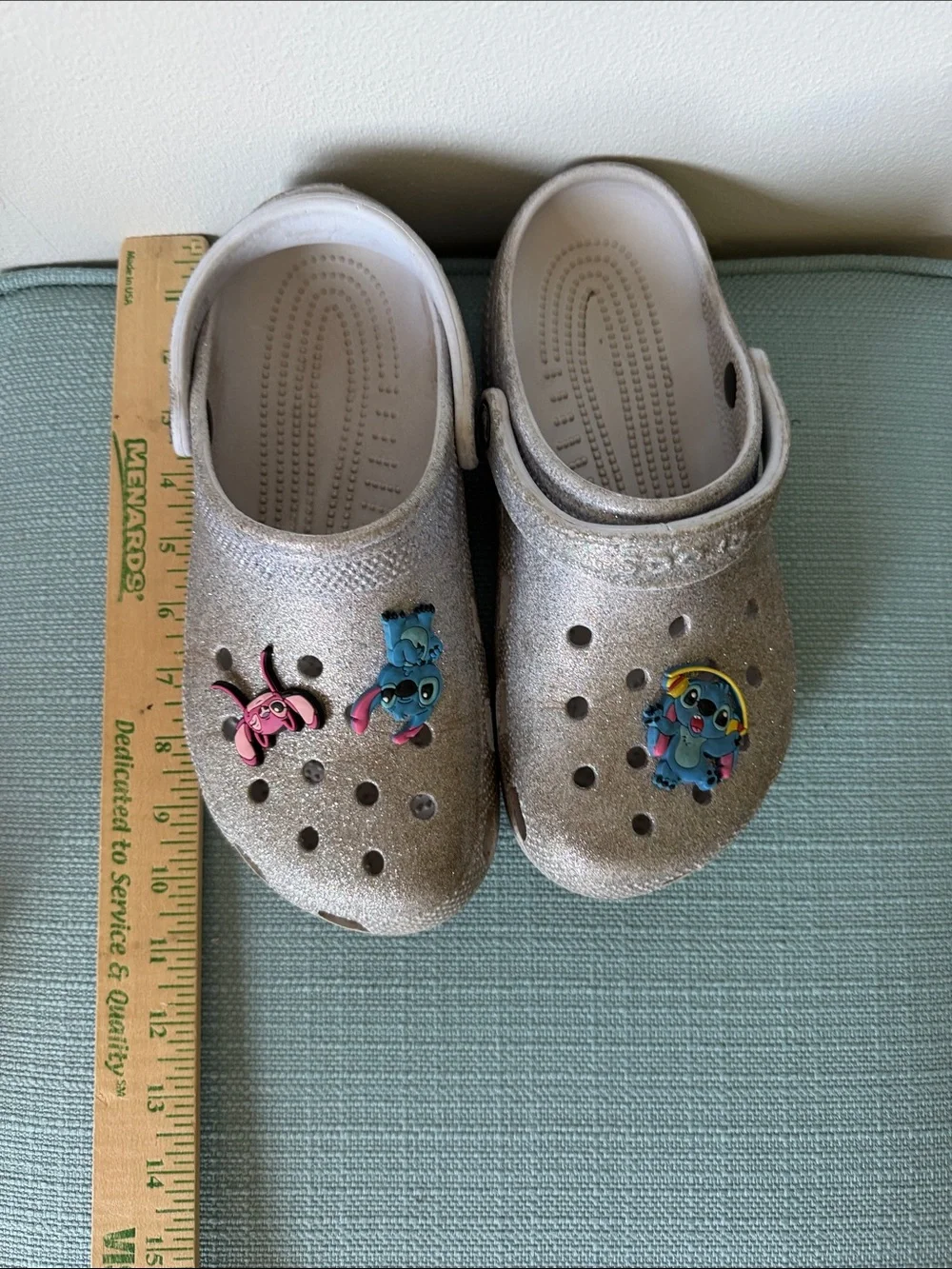 CROCS Kids Glitter Silver Slip-On Sandals with Character Jibbitz
